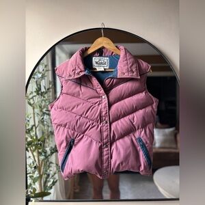 Woolrich Pink Quilted Down Vest with Navy Trim